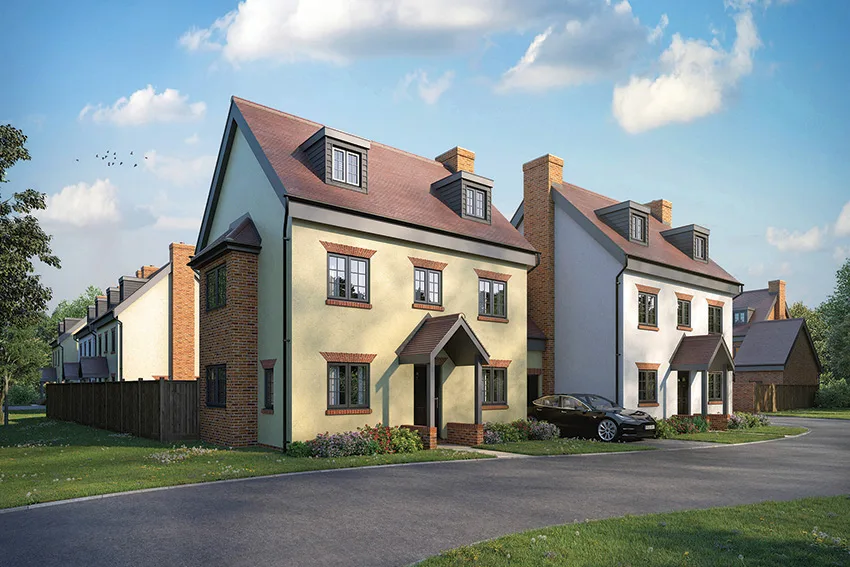 Street scene of the detached family homes at Waltham Grange, Chelmsford